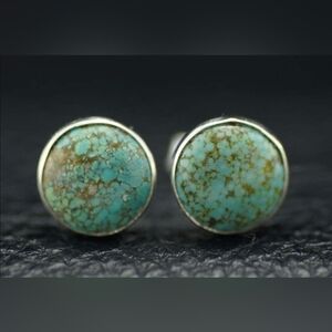 No. 8 Mine Turquoise Sterling Silver Studs Handcrafted by Woodwind Silverstone